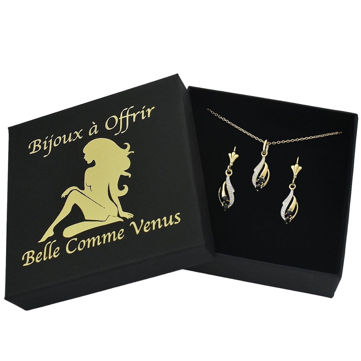 Parure saphir boucles d'oreilles dormeuses Plaqué OR 750 3 microns 2 tons