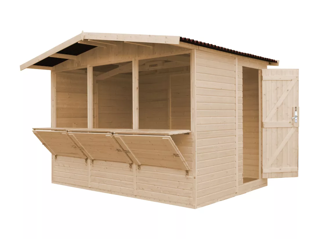 TIMBELA M150A Maison de jardin en bois, Étal de marché en bois H232x336x263 cm/6m2