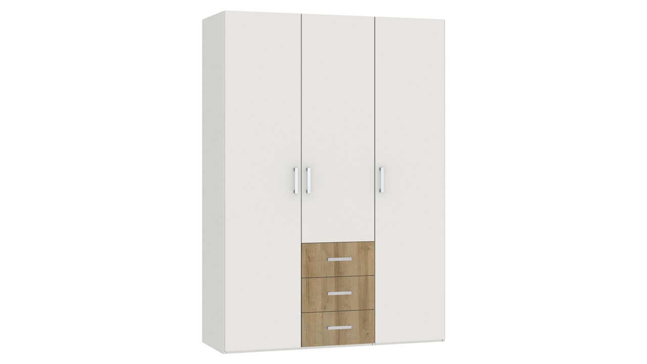 Draaideurkast Compact met laden en houten deuren wit/eiken