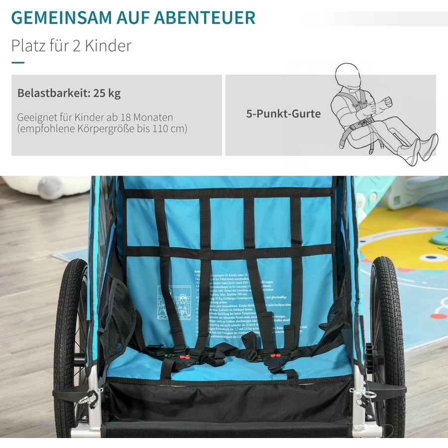 HOMCOM 3in1 Kinderwagen auch als Jogger und Fahrradanhänger blau