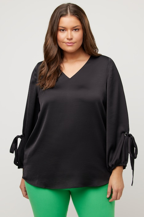 Bluse, V-Ausschnitt, A-Linie, Zierschleife, Ballonärmel