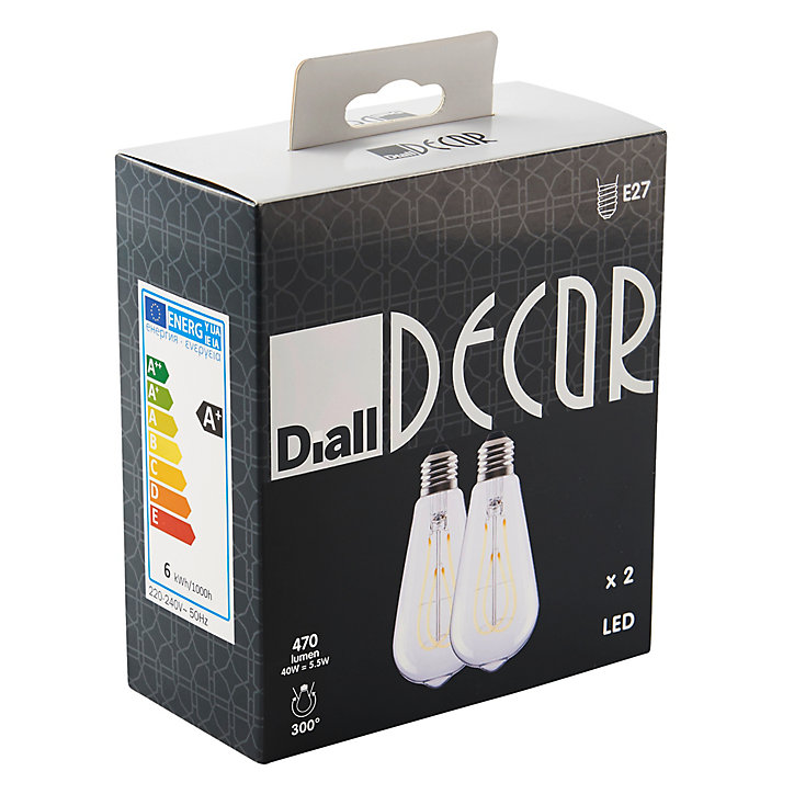 2 ampoules à filament LED Diall E27 4W blanc chaud