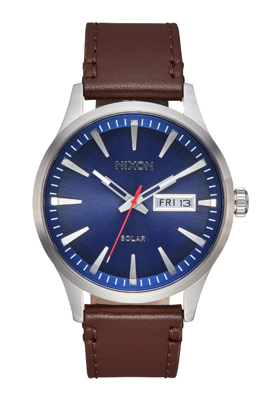 Nixon Sentry Solar Leather Navy Sunray / Silver A1347-5091