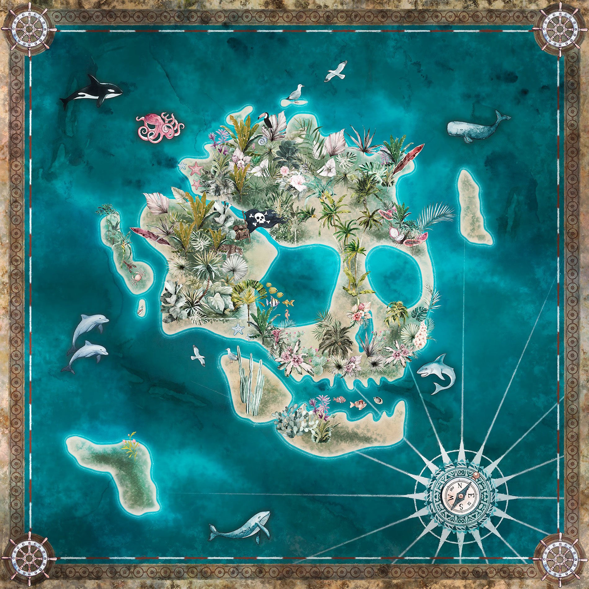 Vlies-Fototapete SKULL ISLAND - bunt - 250x250 cm