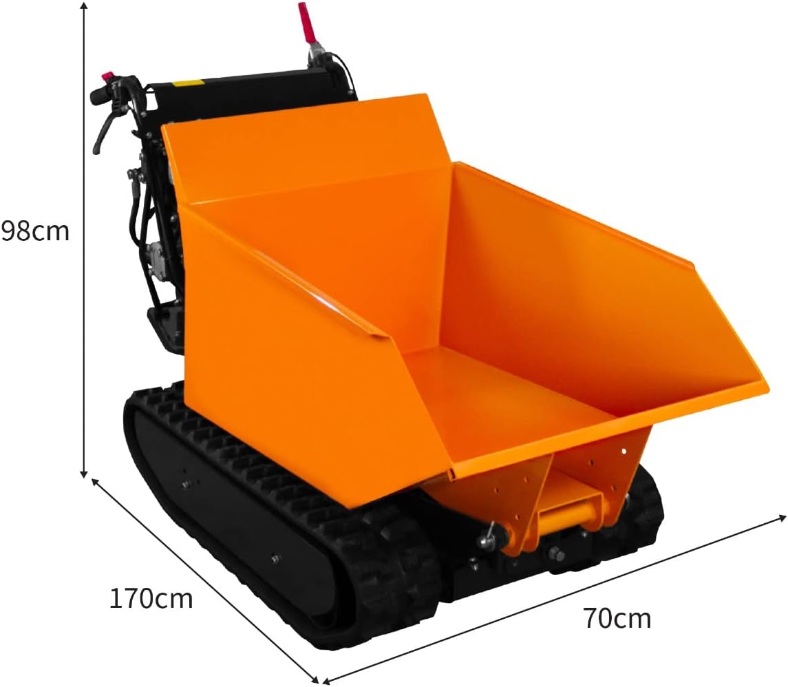 Mini Raupendumper Dumper 500kg Benzin Motorschubkarre Raupenantrieb Kettendumper Motor Schubkarre Minidumper Hydraulische Kippfunktion 270cc 9PS 4 Gänge Stahl GRATIS Rampe Schneeschild & Erweiterung