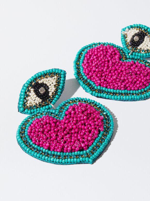 Brincos de Coração com Miçangas - Multicor