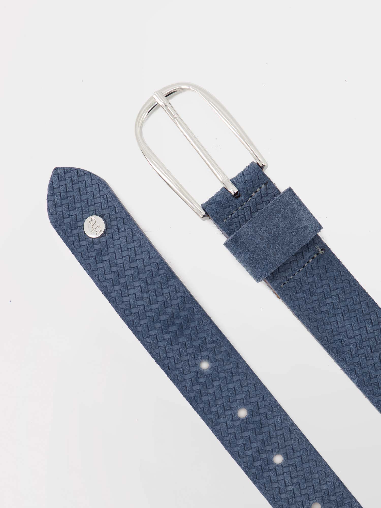 Ceinture Femme Cuir Embossé Boucle Métal Bleu