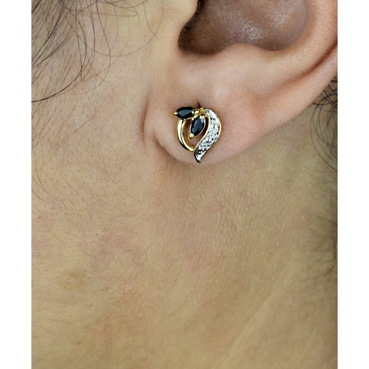 Boucles d'oreilles feuille de saphir pierre naturelle Plaqué OR 750 3 microns 2 tons