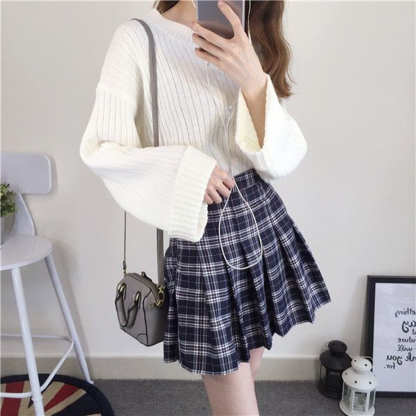 CosmoCorner - Geruite minirok met hoge taille en plooien