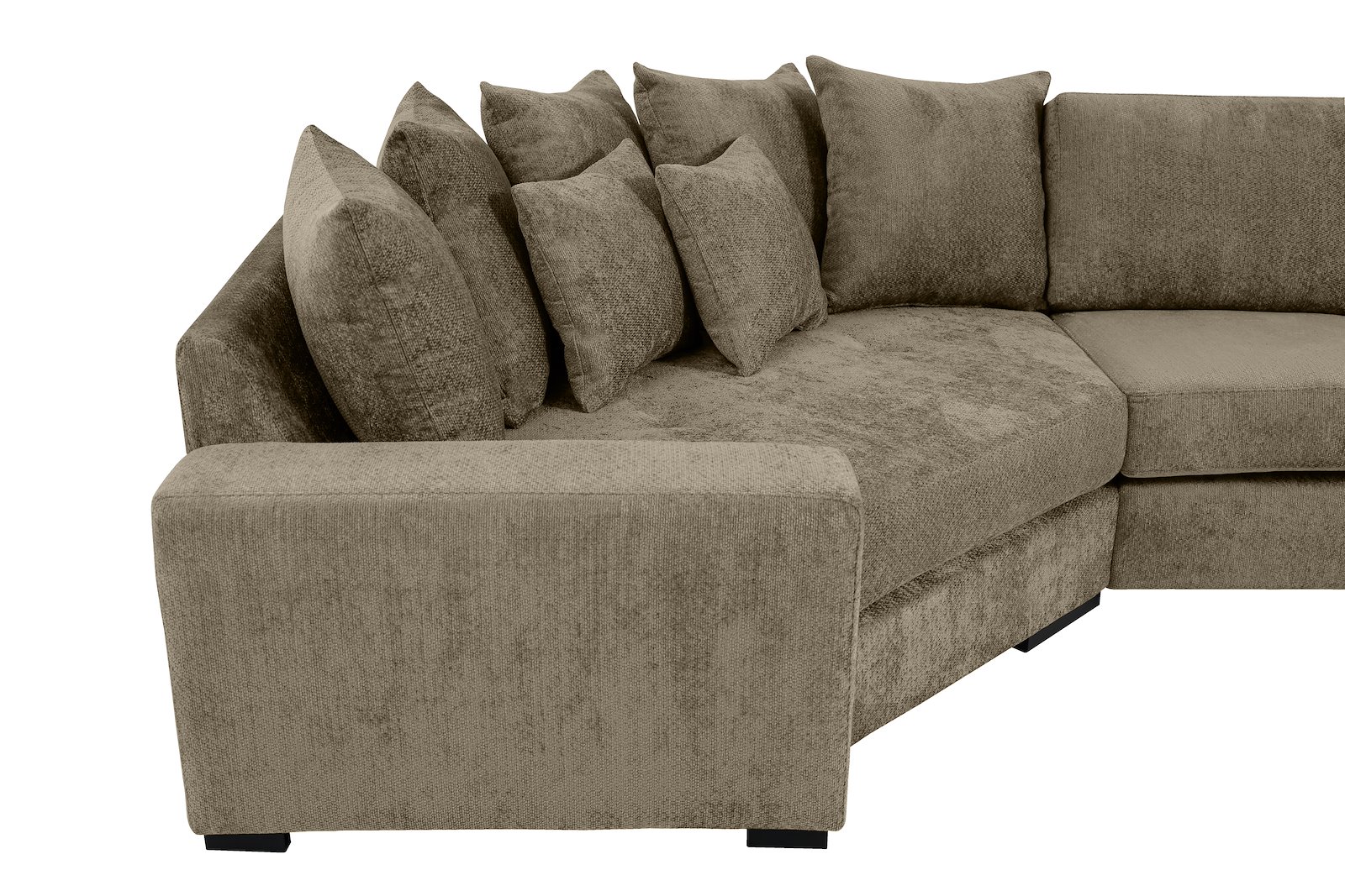 Modern Living U-sofa Cosy Corner venstre og 2-seter med sjeselong høyre.Tekstil Movie 13/1 Light Khaki med Arm A og ben 2 sortbeiset eik.