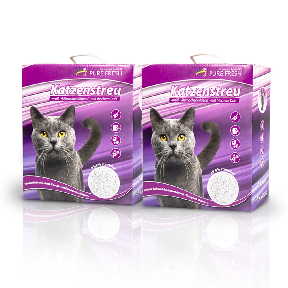 KAHU® PURE FRESH Katzenstreu mit Babypuderduft • Klumpstreu • Naturmaterial weisses Kalzium-Bentonit • Naturstreu • 6l (5,2kg) pro Packung
