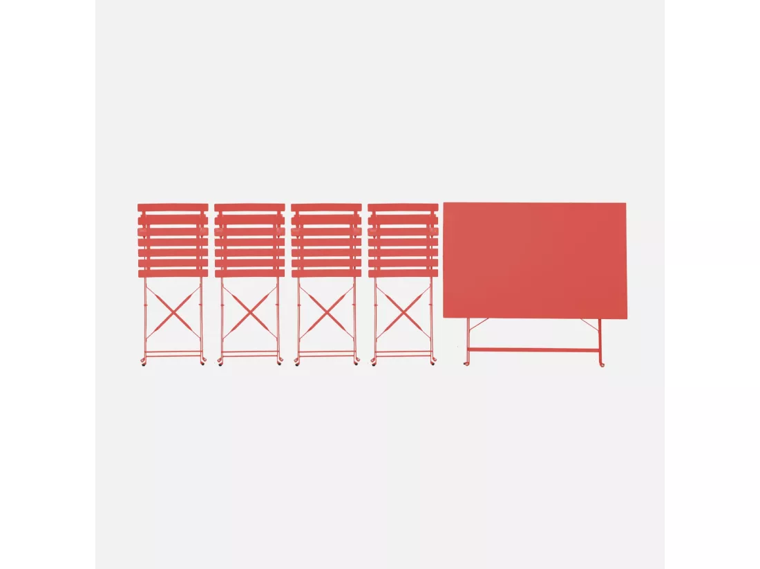 Table de jardin bistrot pliante métal + 4 assises 110 x 70cm. avec quatre chaises pliantes. acier thermolaqué