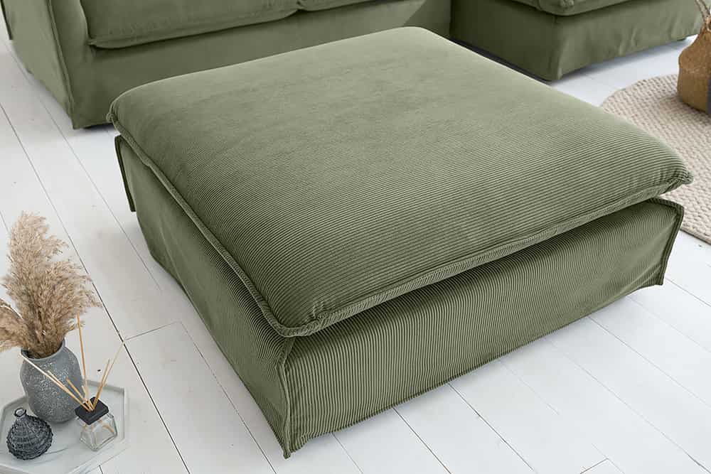 Großer Sitzhocker HEAVEN 100cm grün Cord Sofahocker abnehmbarer Bezug