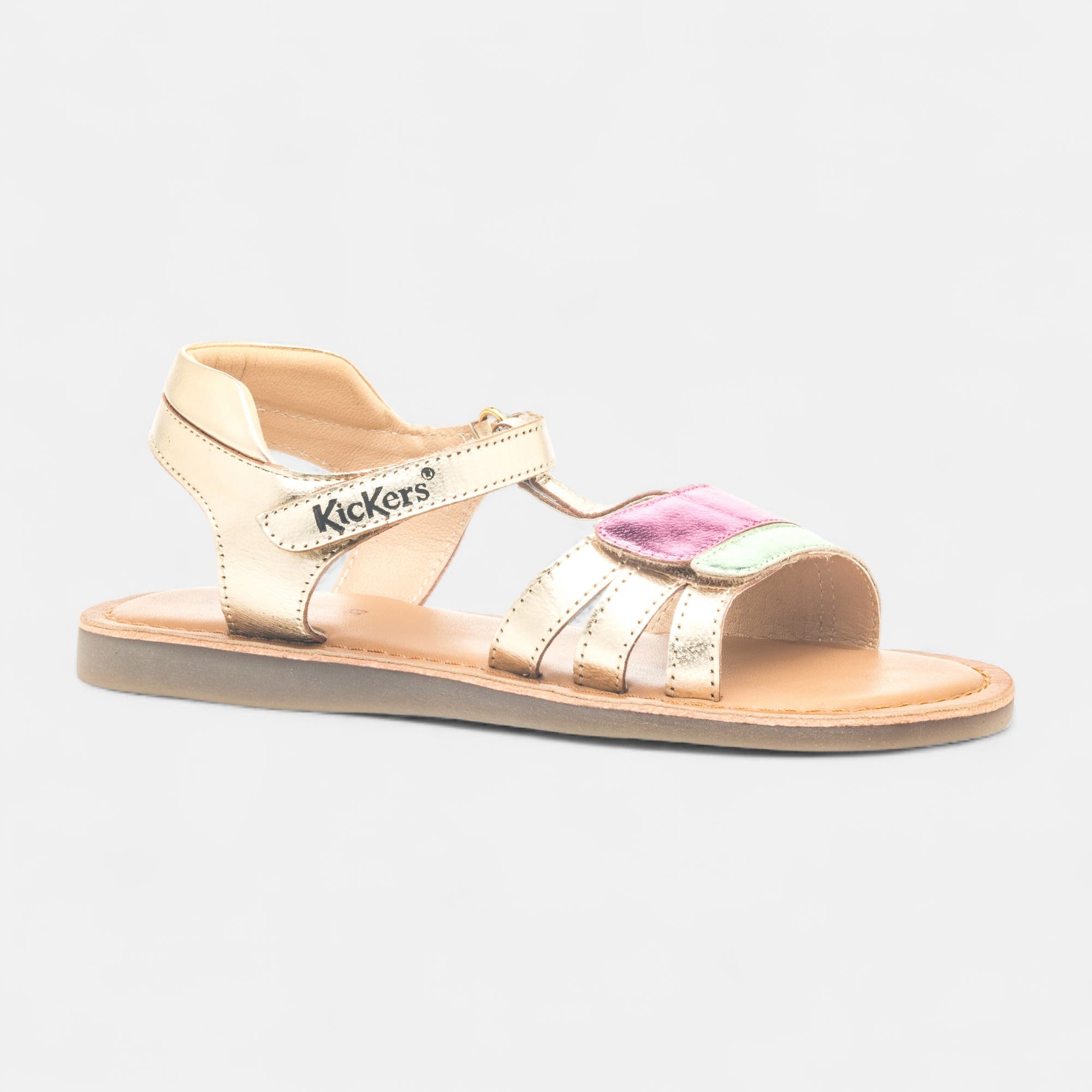 Nu-pieds Fille en cuir or