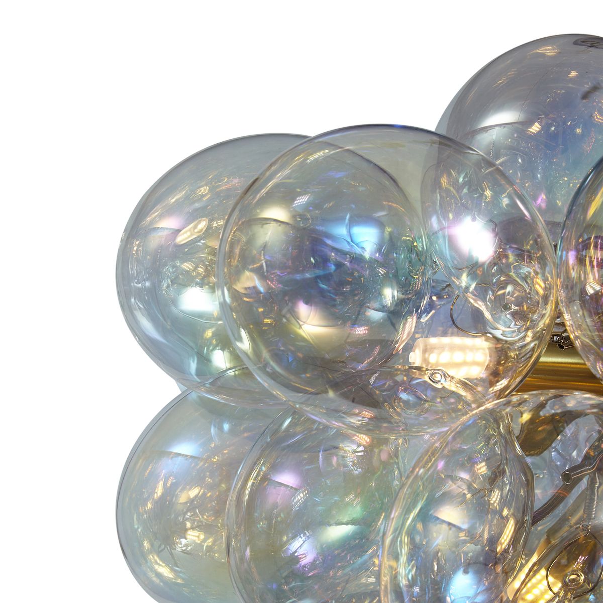 Art Deco hanglamp goud met regenboog glas 50cm 8-lichts - Uvas