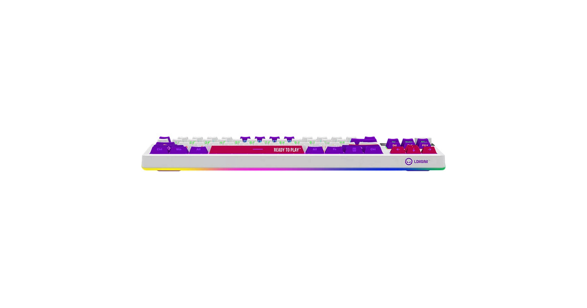 LORGARKBP70TKLW, gaming toetsenbord  (Wit, US lay-out, LOGAR Toxic Purple, TKL, RGB, Hot-swappable, PBT Double-shot, Bluetooth / 2.4GHz / USB)