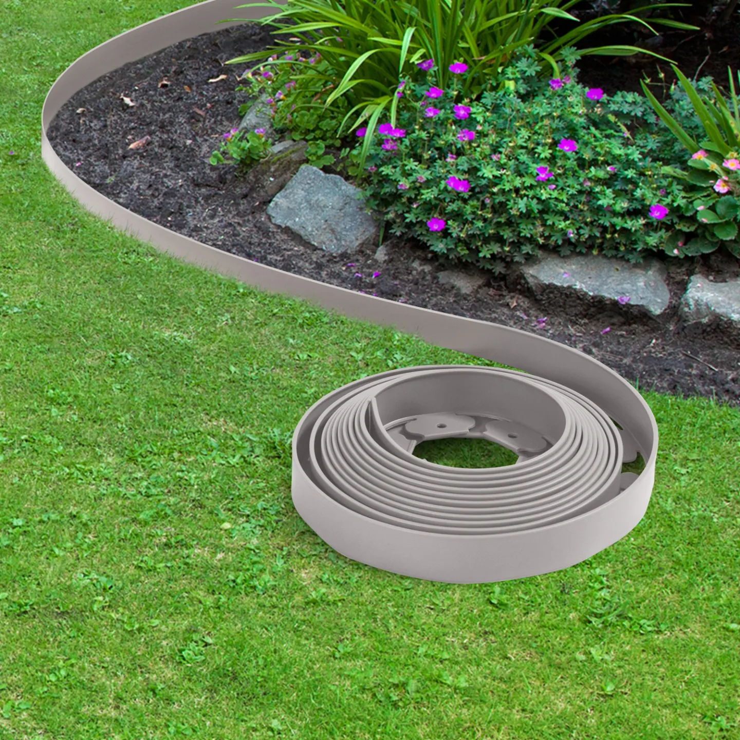 Bordurette de jardin flexible 10 M grise hauteur 5 CM + 30 piquets