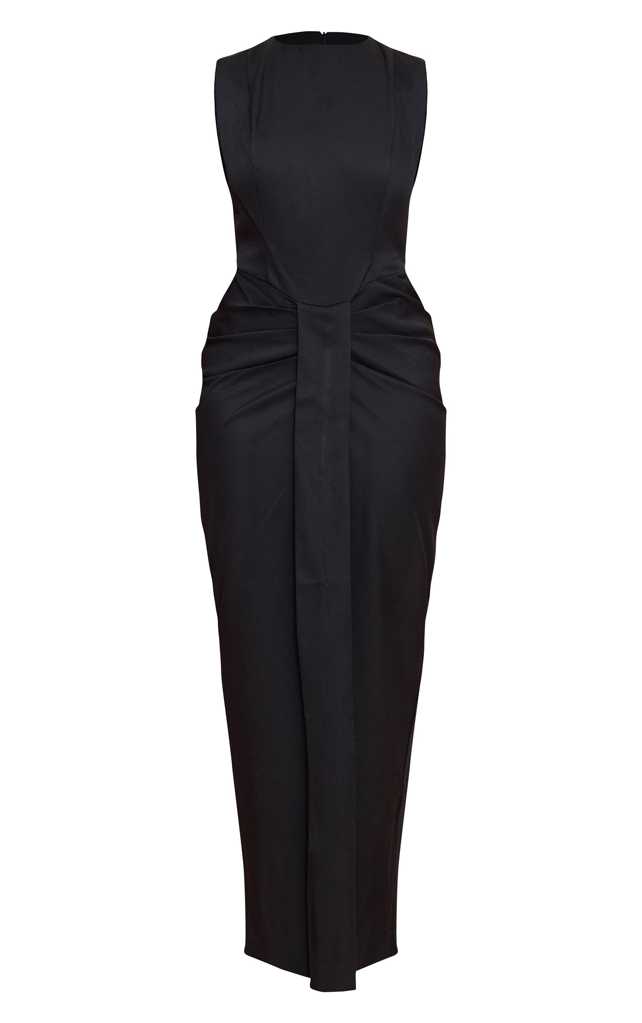 Noir Robe Maxi Plissée À La Taille En Tissu Tissé Shape