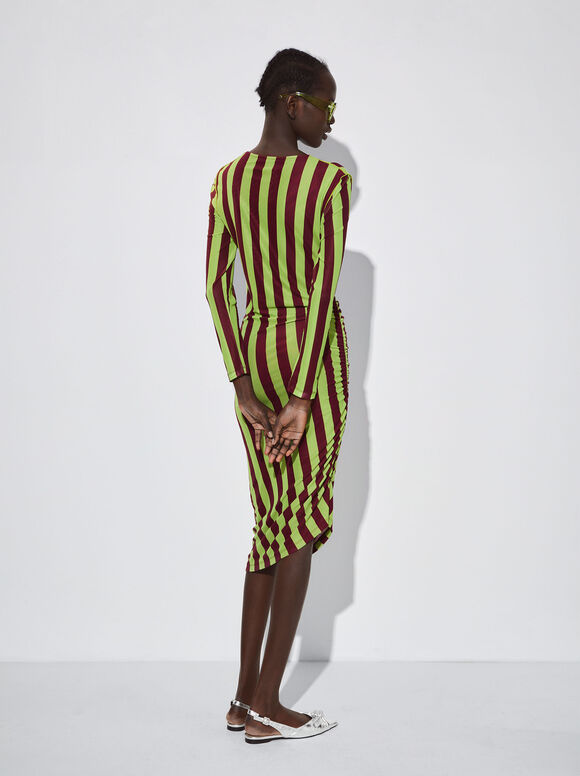 Vestido midi de tule listrado - Multicolorido