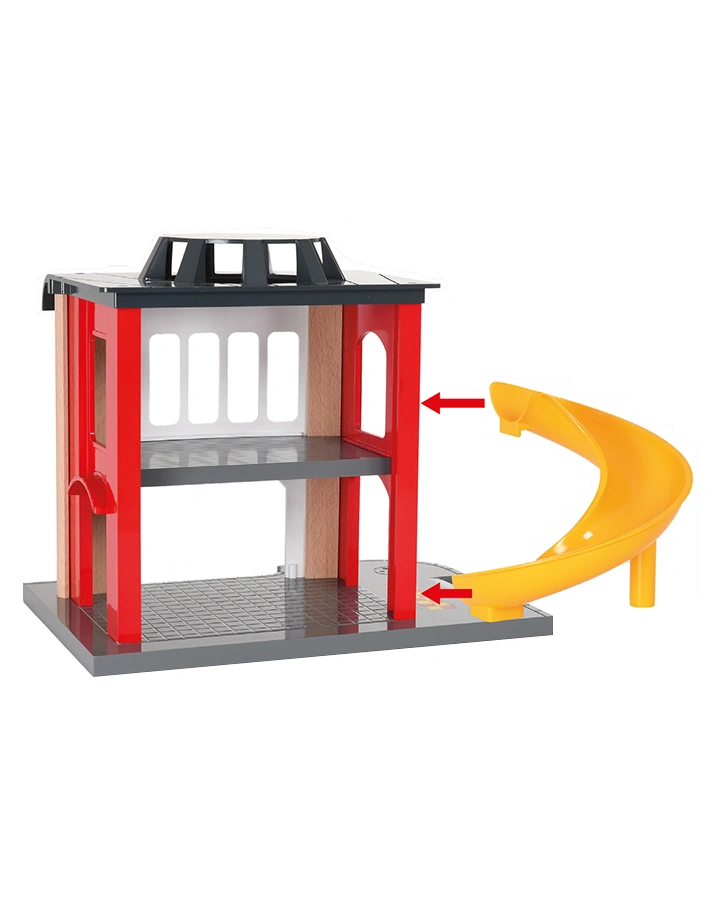 Holz-Spielzeug GROßE FEUERWEHR-STATION 12-teilig in bunt