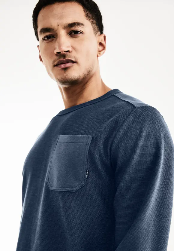 Struktur Langarmshirt - dark dust blue
