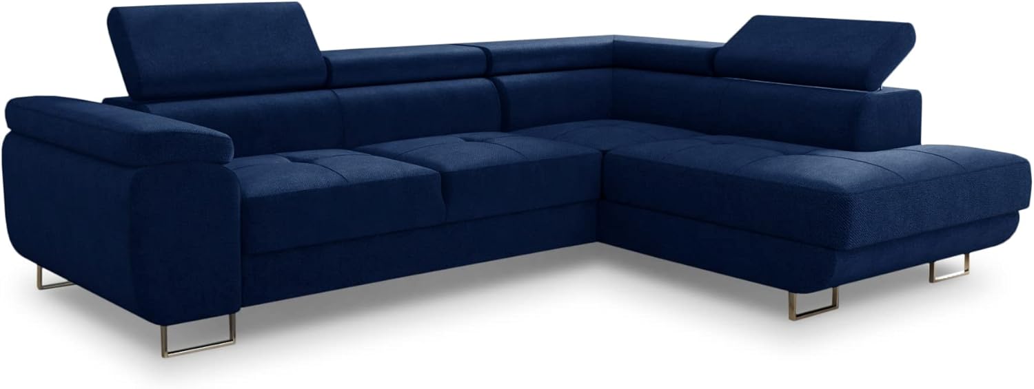 Sofnet Ecksofa Caris mit Schlaffunktion und einstellbare Kopfstützen, Wohnlandschaft mit Bettkasten, Couch, Sofa, Bettsofa (Dunkelblau (Kronos 09), Ecksofa Rechts)