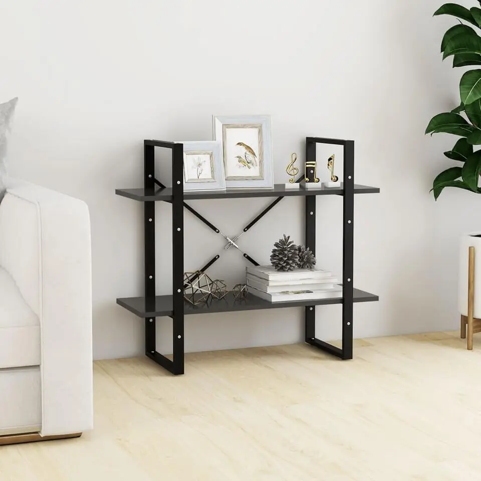 vidaXL - Boekenkast met 2 schappen X-vormige versteviging - Grijs - 80x30x70 cm