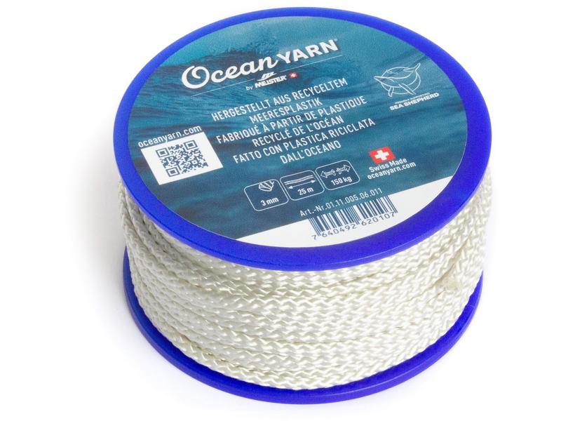 Meister Seil OceanYarn Ø 3 mm, 25 m, 150 kg, Weiss Kordel aus recyceltem Kunststoff normalgeflochten