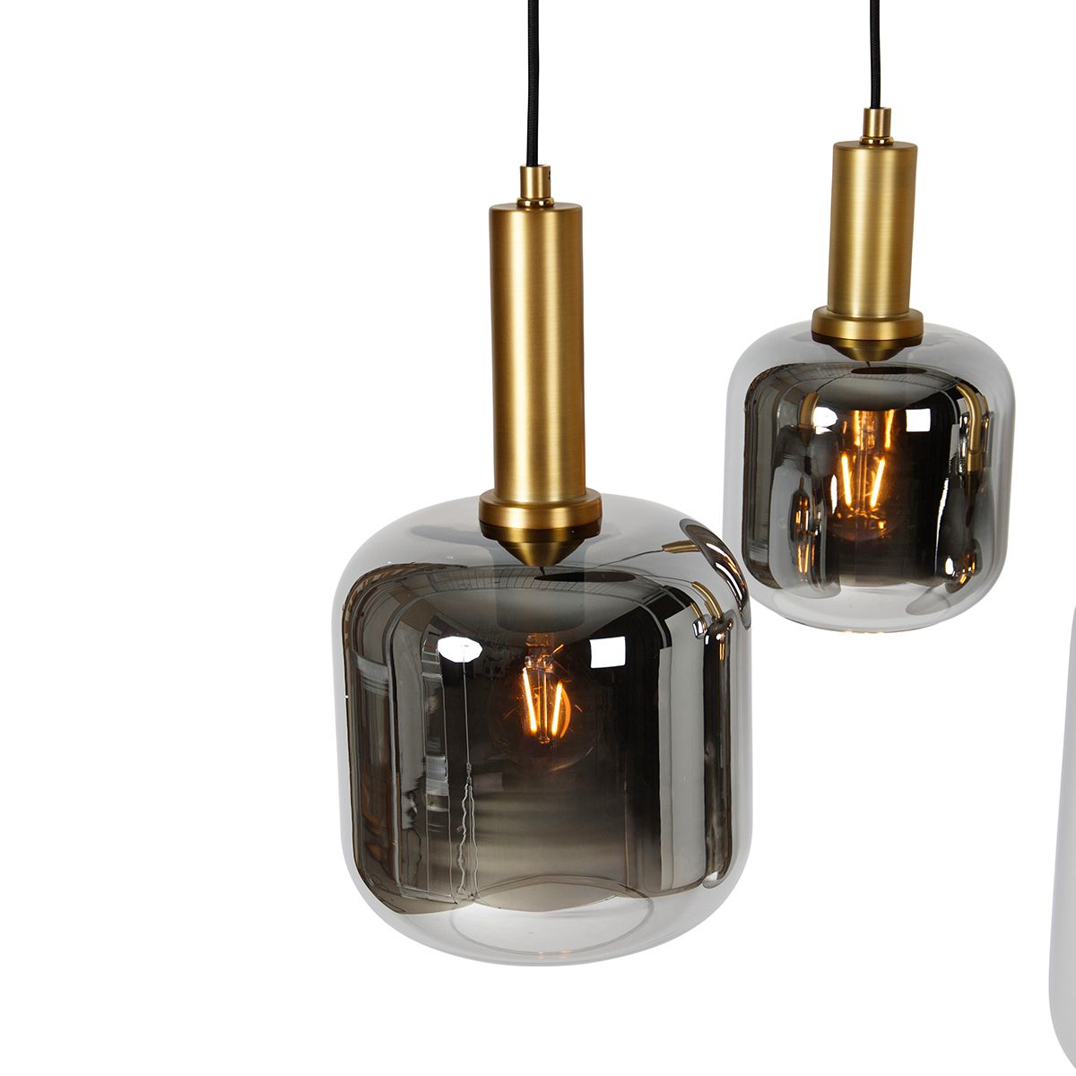 Hanglamp zwart met goud en smoke glas ovaal 5-lichts - Zuzanna