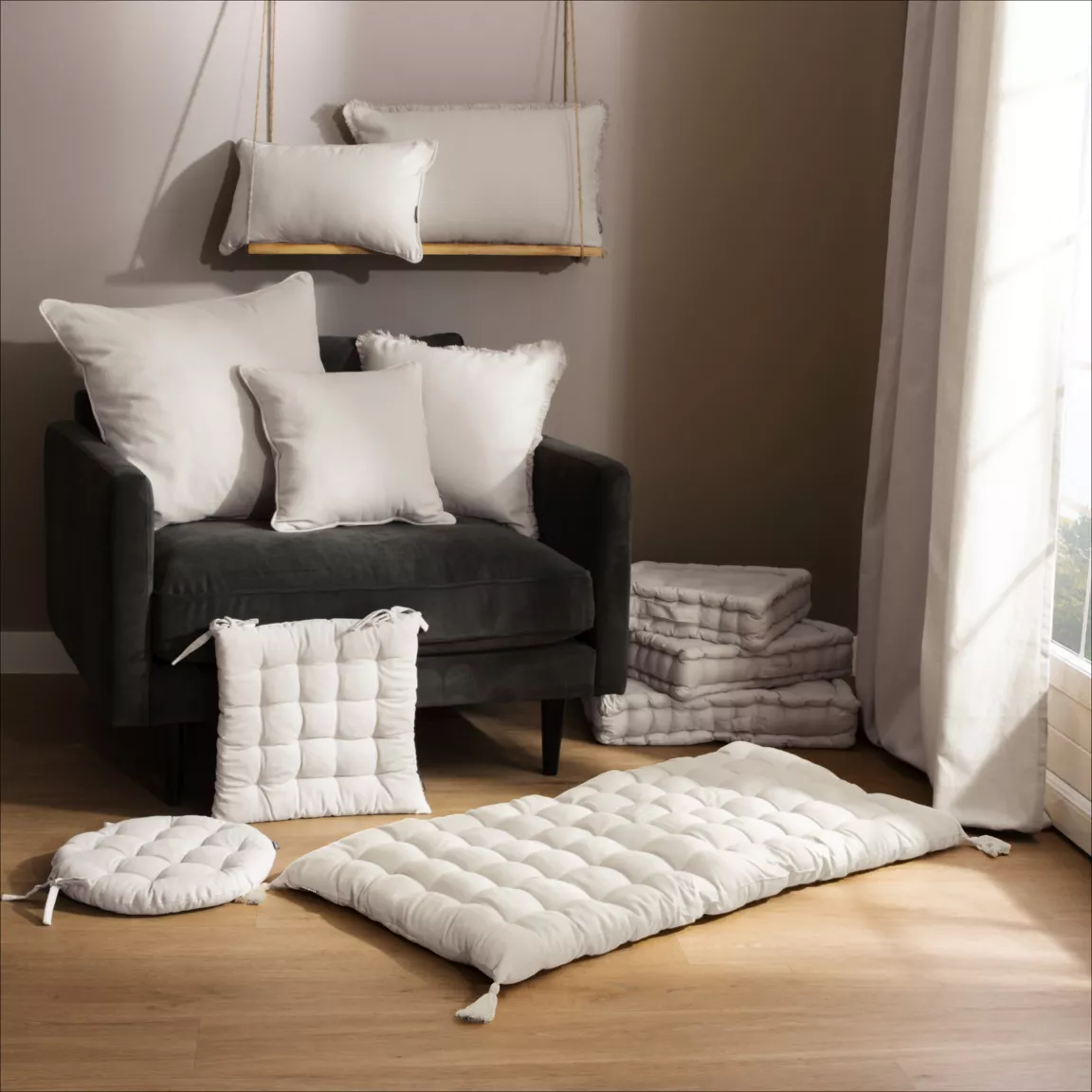 Coussin de sol coton (50 x 50 cm) Pixel Beige