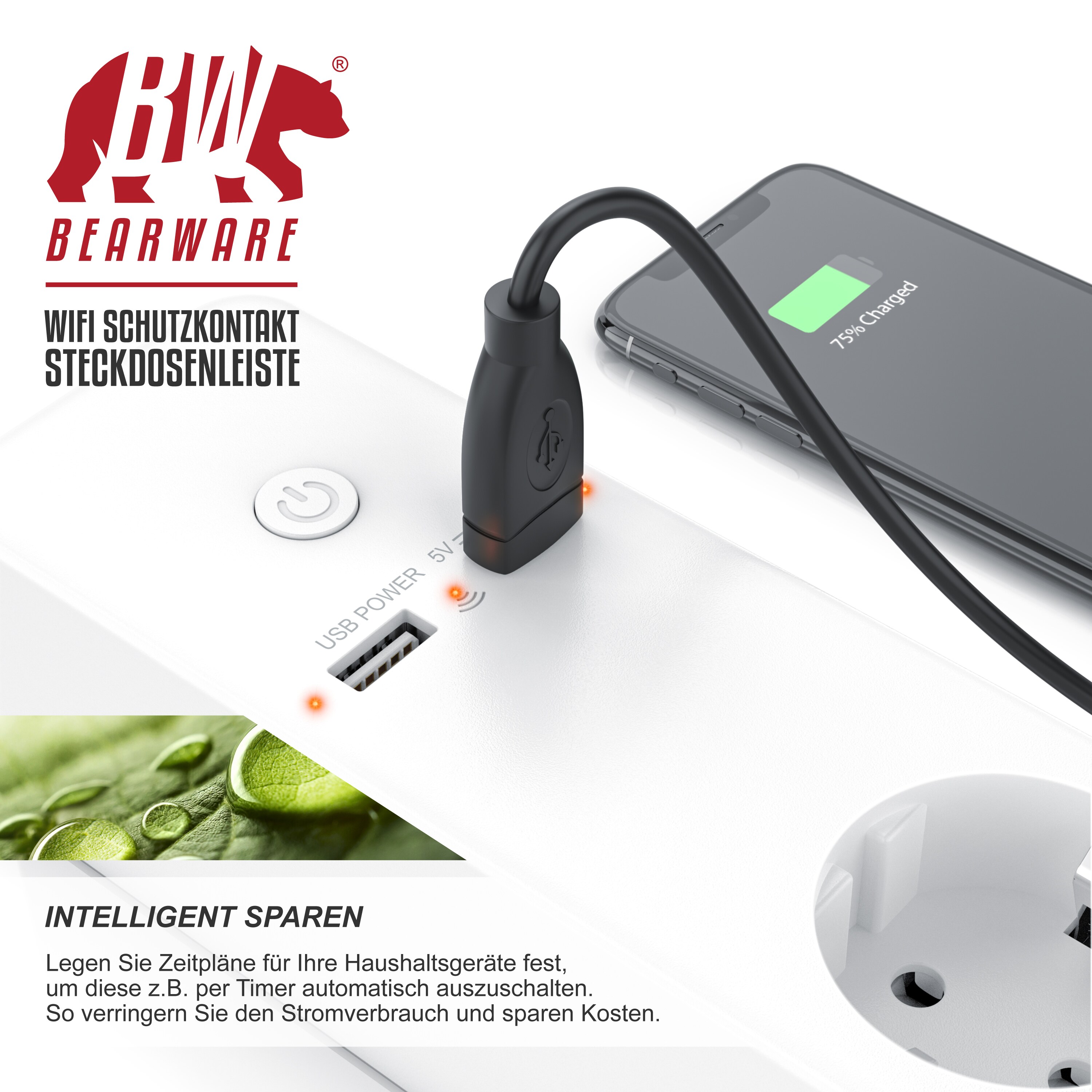 BEARWARE Steckdosenleiste Mehrfachsteckdose Steckerleiste 3680W, 3-fach