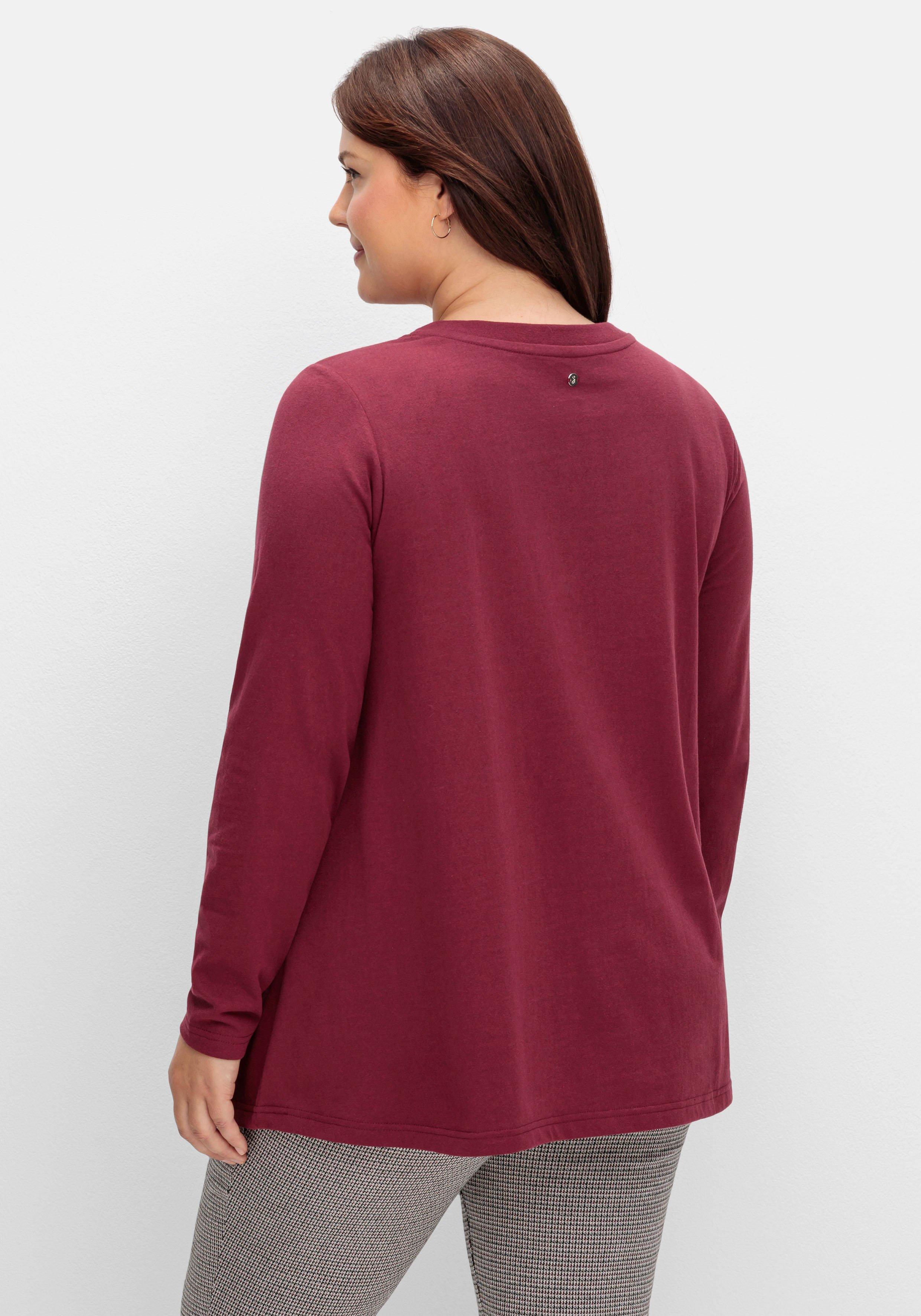 Langarmshirt mit V-Ausschnitt und Rippblende