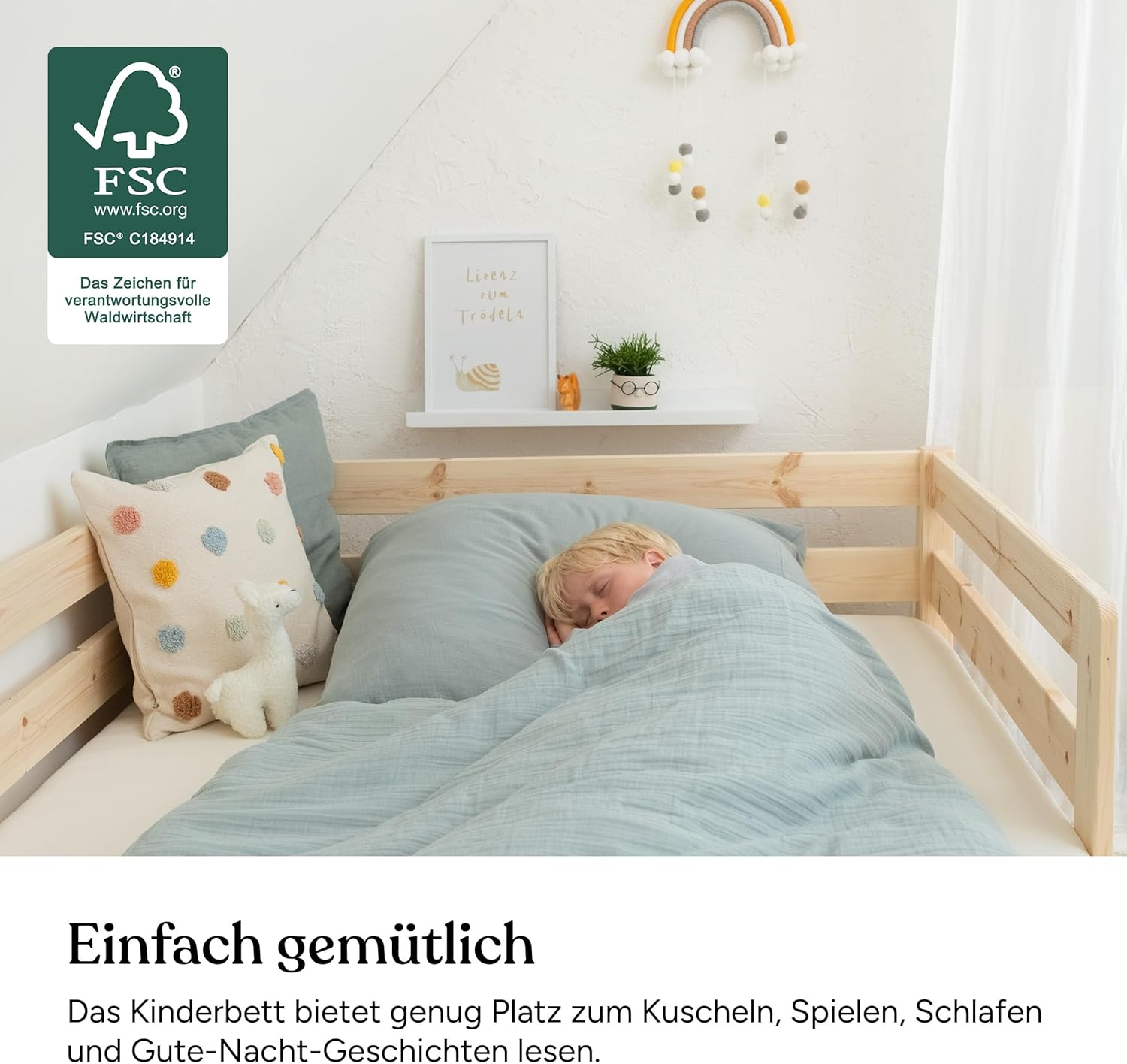 Ehrenkind® Kinderbett Sona mit Doppelschublade aus massivem Kiefernholz Weiß 120x200 cm