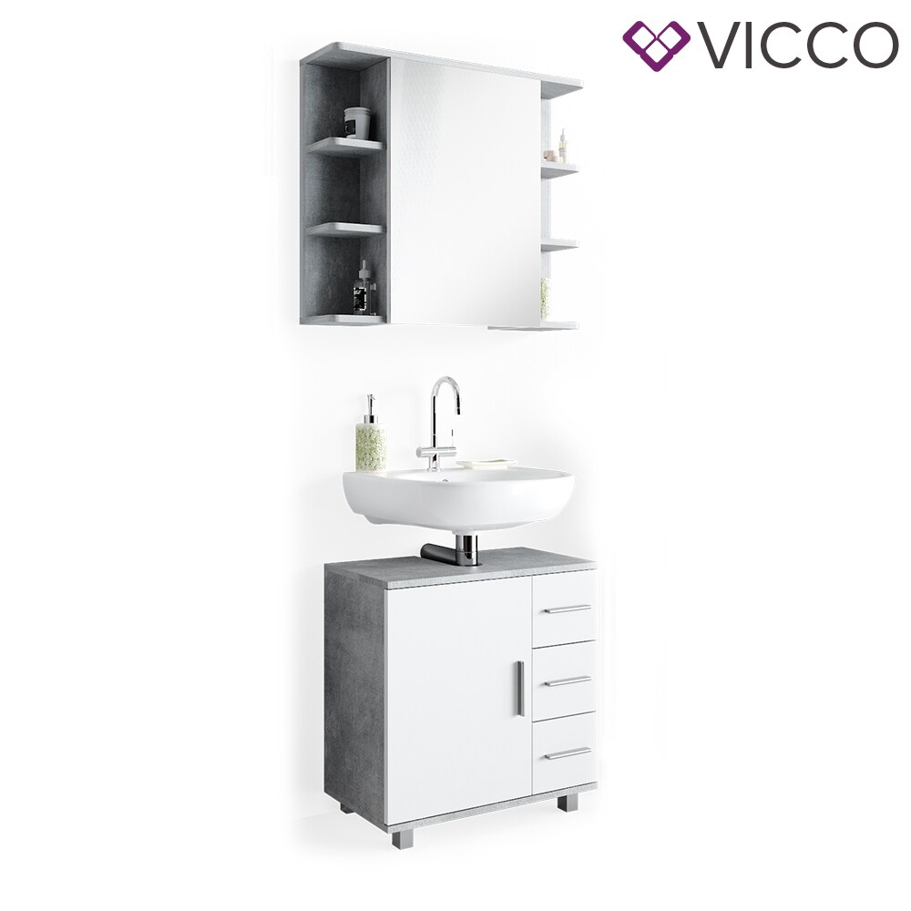 VICCO Badmöbel Set ILIAS Weiß Beton Bad Spiegel Kommode Unterschrank Badschrank