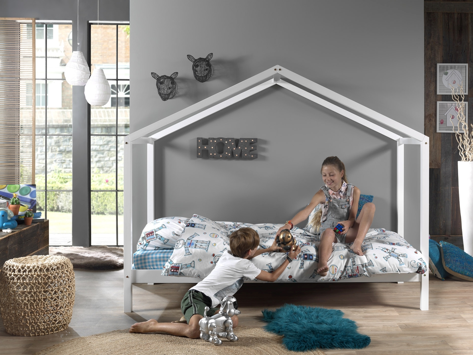 Hausbett-Set DALLAS 3 - weiß - mit Matratze - 90x200 cm