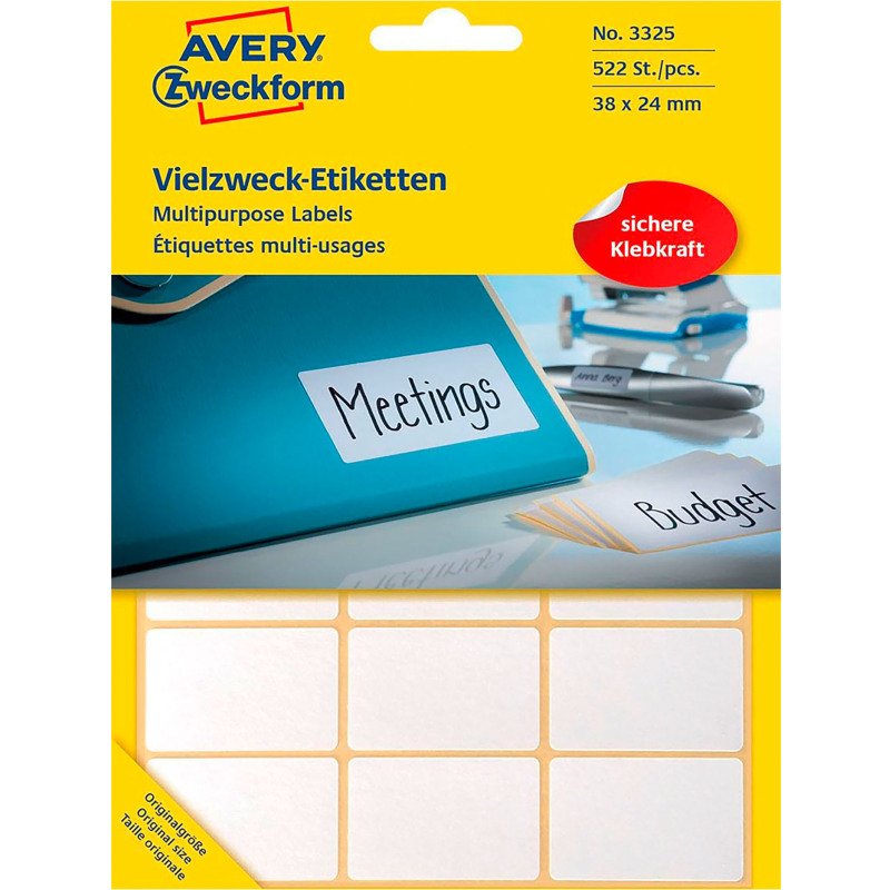 Etiquette multi-usage 38 x 24 mm blanc - Pochette de 522