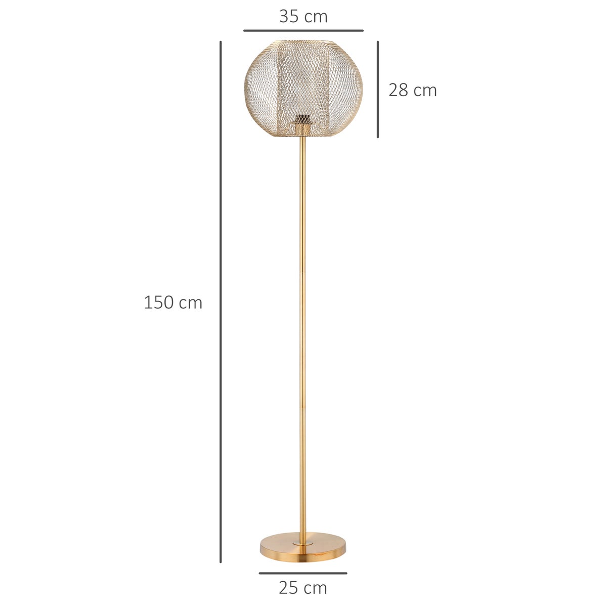 HOMCOM staande lamp, Ø35 x 150H cm, metaal, goud