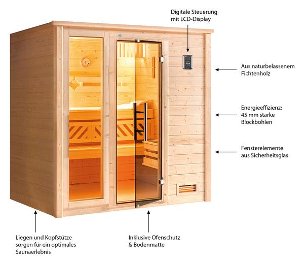 Weka Sauna Bergen mit Glastür und Fenster