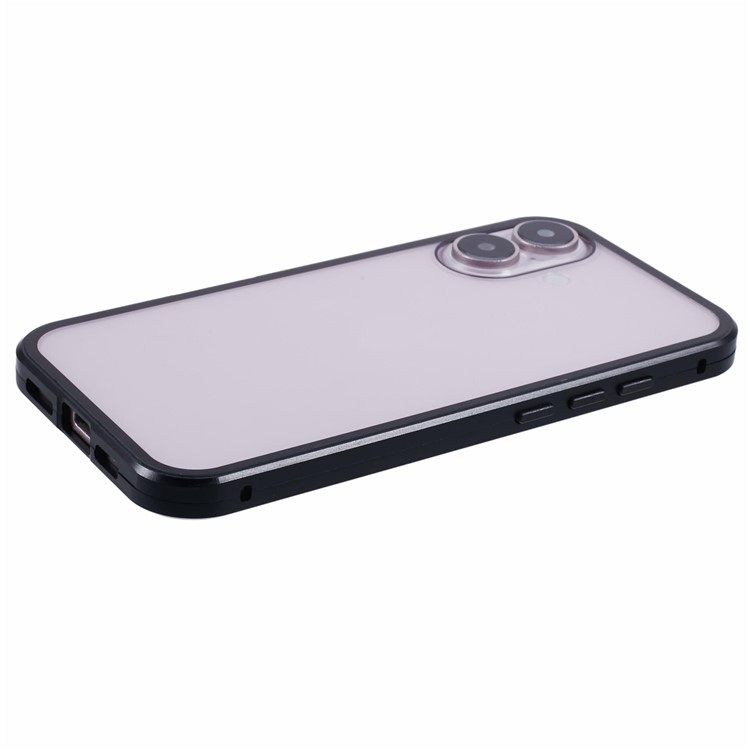iPhone 16 Magnetische Alu Schutzhülle mit Panzer Glas Backcover   Displayschutz (Magnet-Technologie) - Schwarz