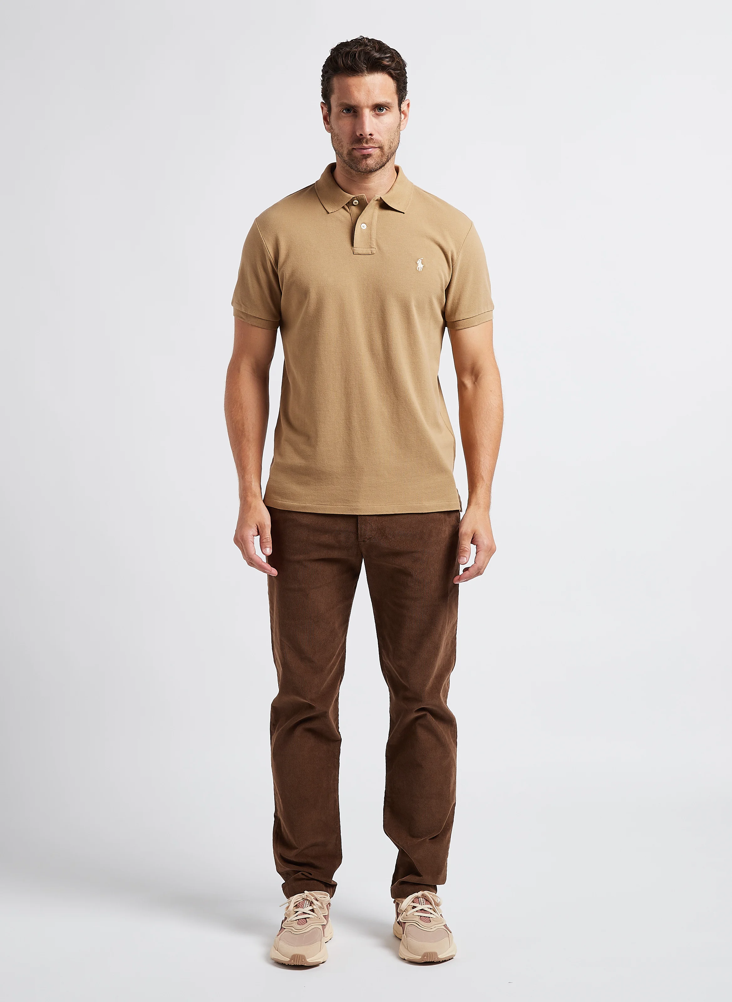 Pantalon droit en velours de coton bio mélangé | Marron