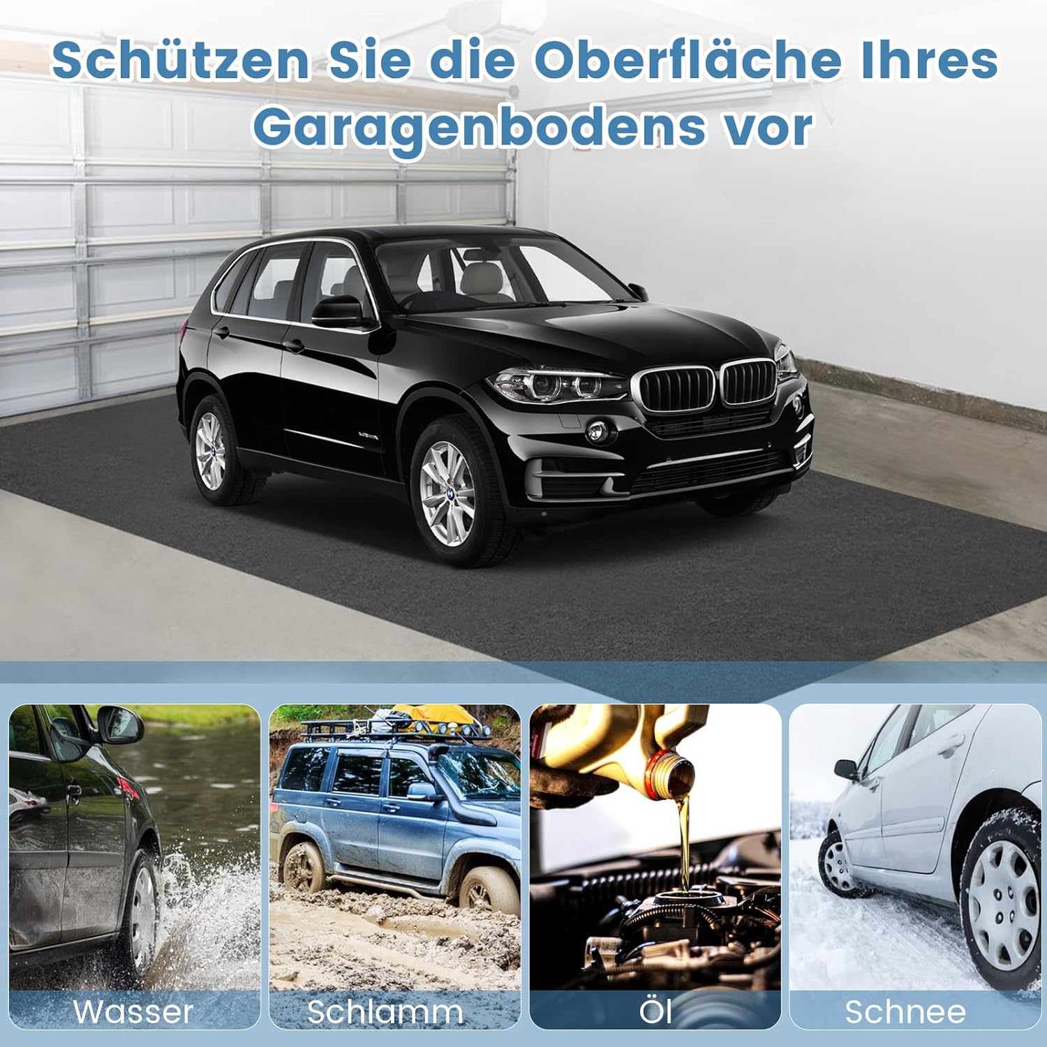 COSTWAY Garage Bodenmatte, 800 x 220 cm Auto Ölauffangmatte, Ölmatte rutschfest & wasserdicht & wiederverwendbar, Garagenmatte Antirutschmatte mit doppelseitigem Klebeband für Garage, Werkstatt