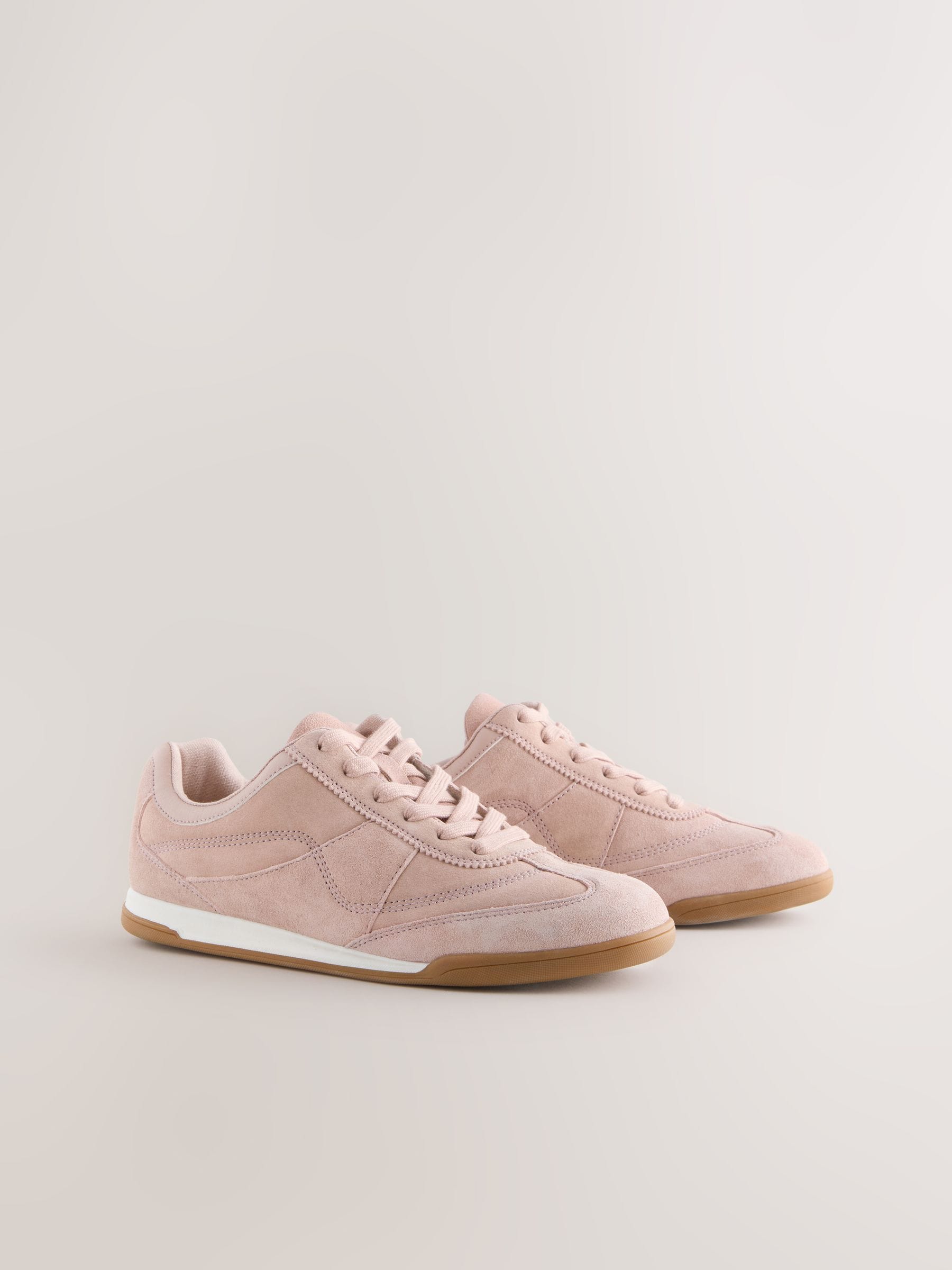 Roze suède - Leather Stitch Panel Detail Lace Up Trainers