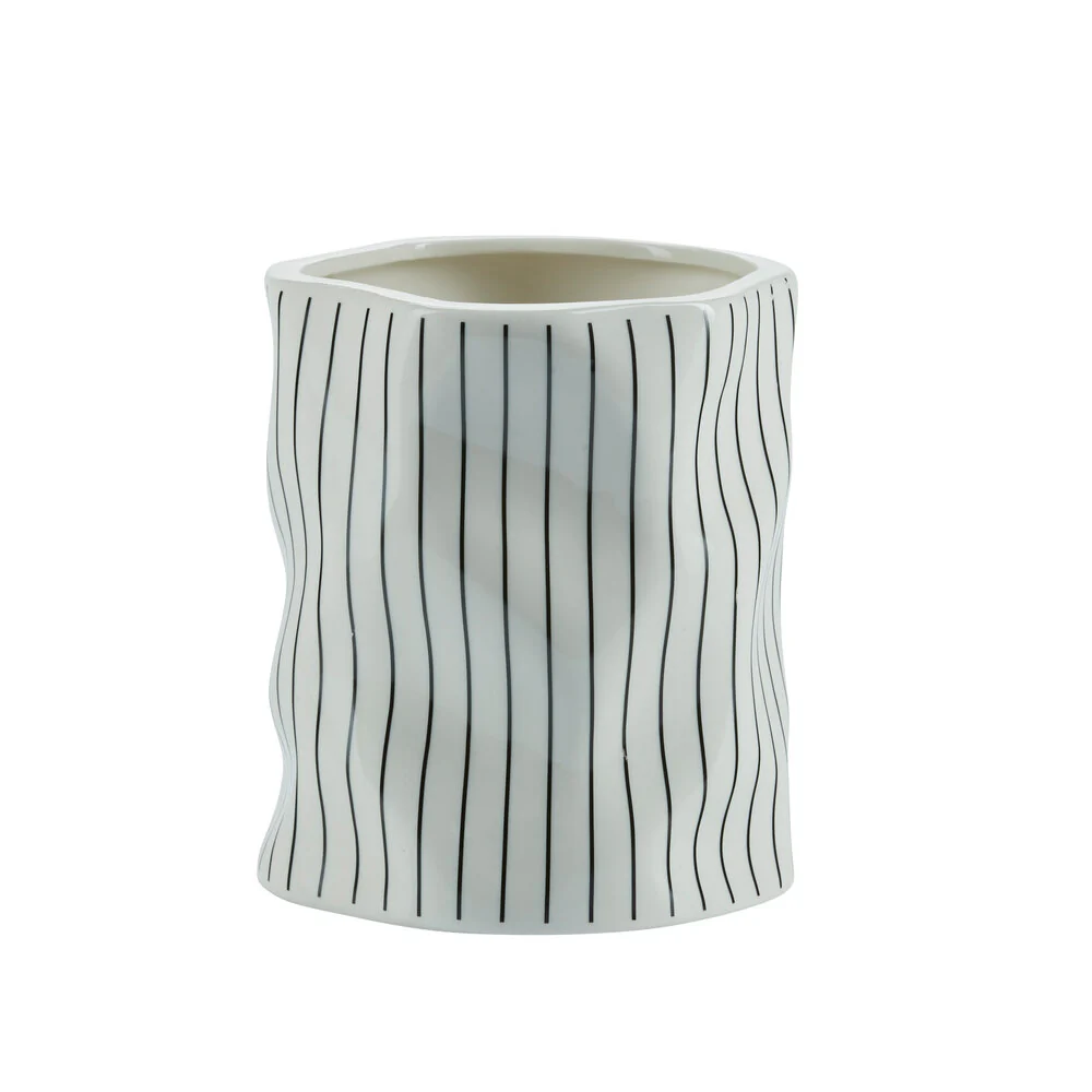 Bahne Interior  Stribet urtepotteskjuler, hvid - Ø13,5 cm.