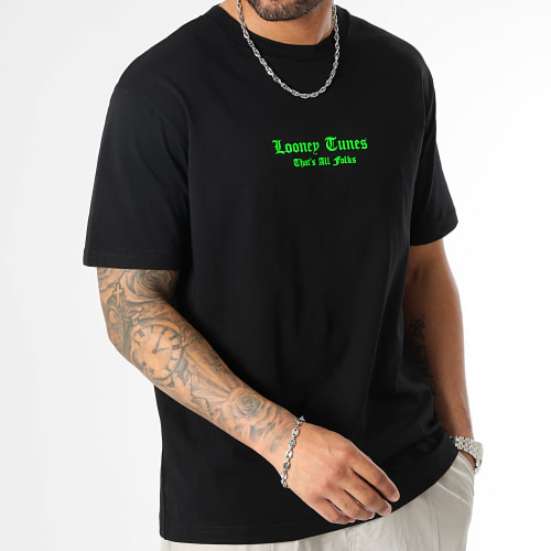 Tee Shirt Oversize Large Angry Taz Noir Vert Fluo