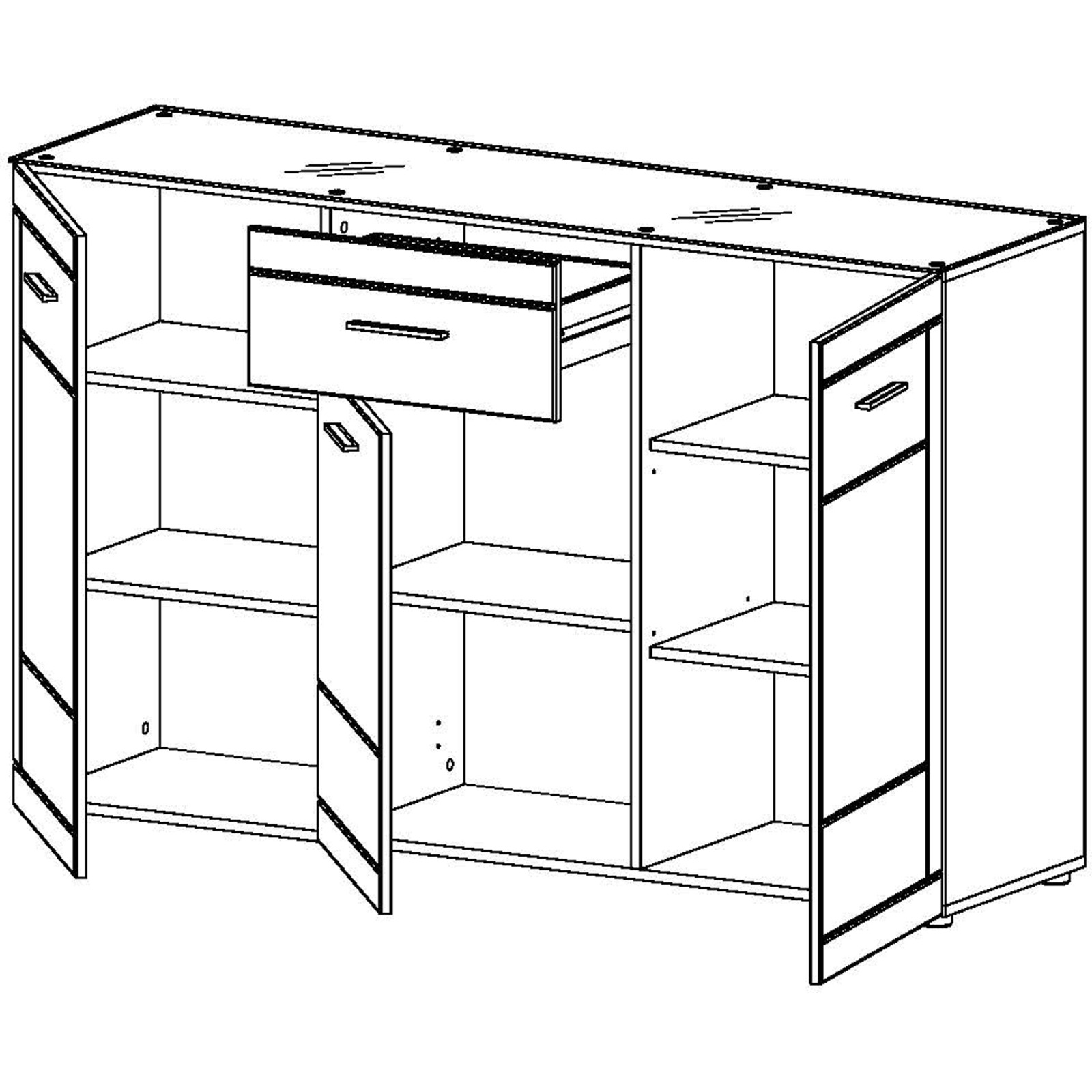 Kommode Atlantis MDF Hochglanz weiss mit Milchglasabdeckung 146 x 92 x 40 cm