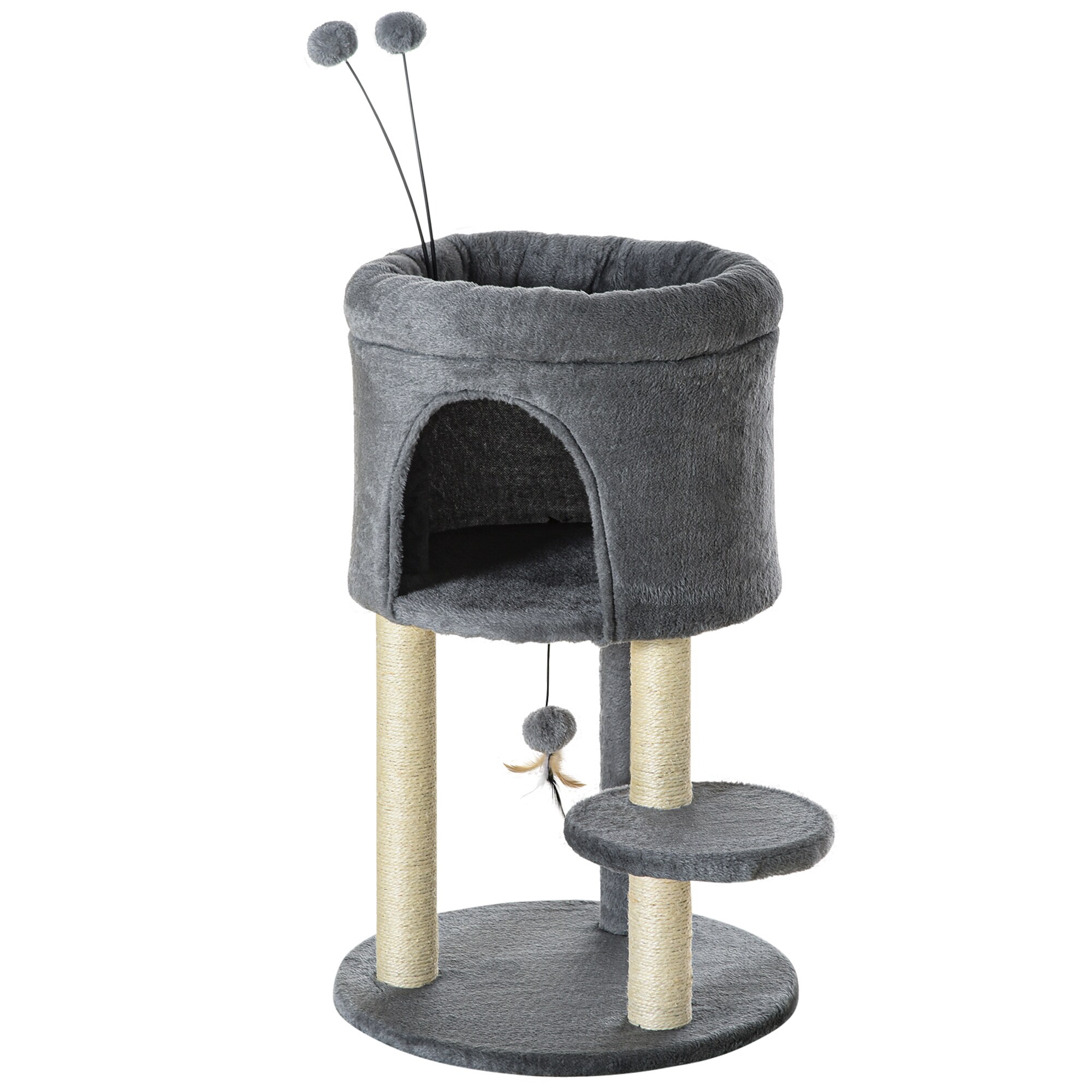 PawHut Kratzbaum mit Katzenhöhle grau, natur 44,5L x 44,5B x 73,5H cm