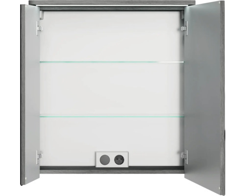 Pelipal Sunline 105 badkamermeubelset (B x H x D 69 x 200 x 48,5 cm), grafiet getextureerde fronten, met keramische wastafel, badmeubel en spiegelkast met LED-verlichting