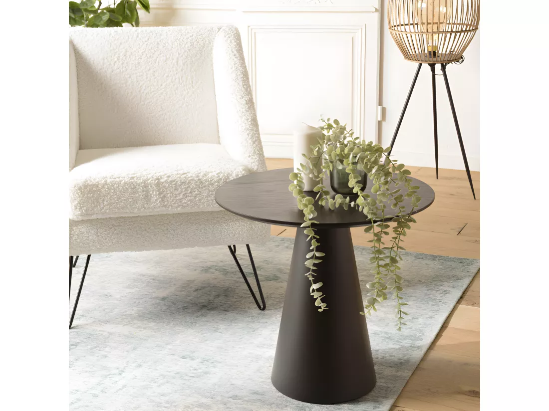 DALY - Table d'appoint ronde noire 50x50cm pied conique métal