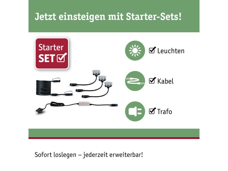 Paulmann Gartenspot Plug & Shine Floor 90° 3000 K, Basisset Starterset für das Plug & Shine System