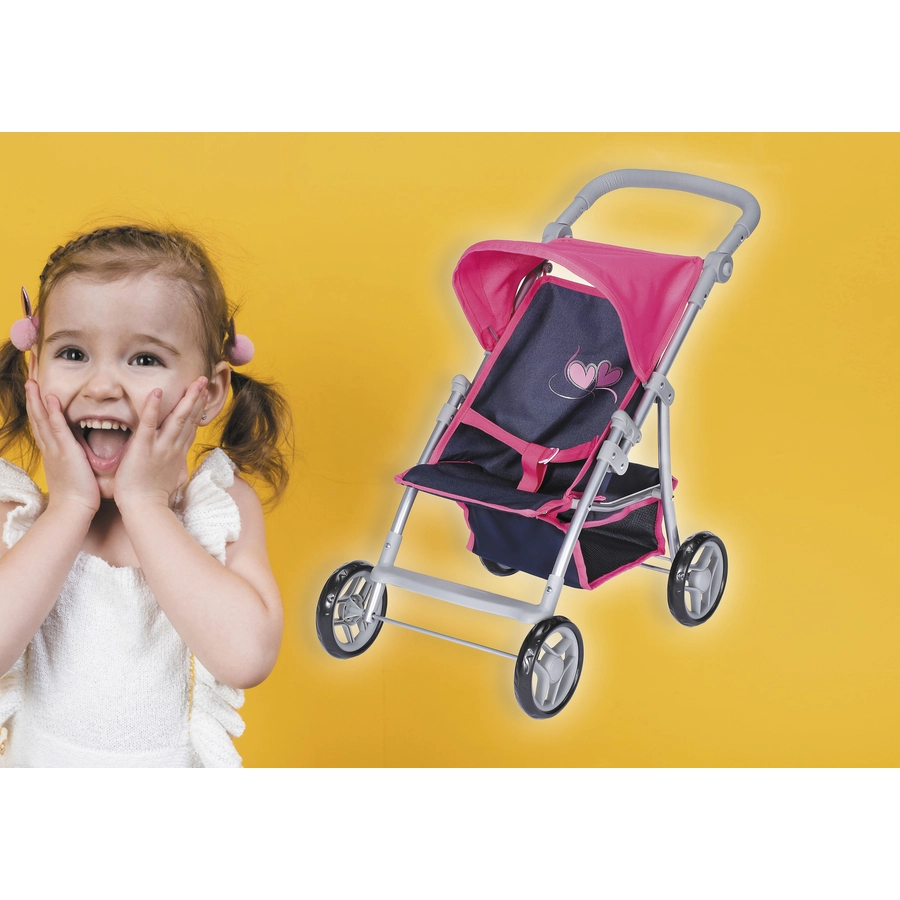knorr toys® Puppenbuggy Liba - flying hearts blue pink blau
